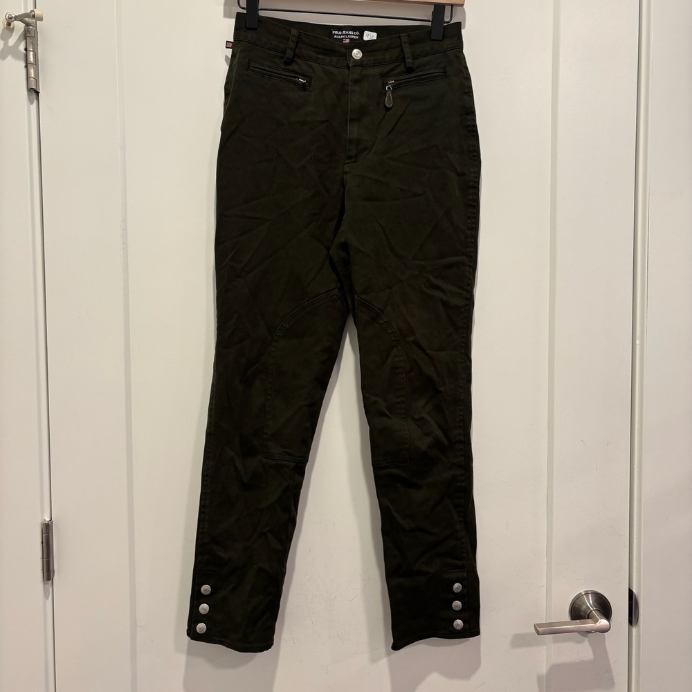 Polo Jeans Co Ralph Lauren Olive Green Equestrian Riding‎ Pants Button Ankle 4